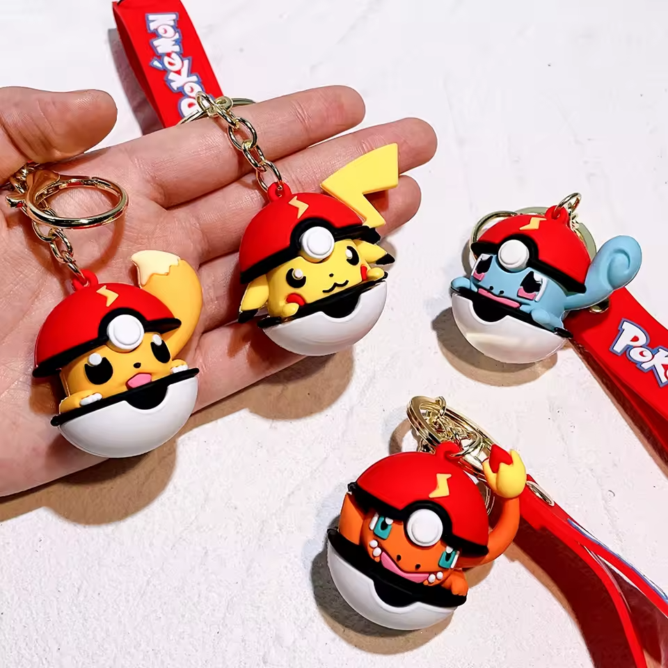 Pokémon Poké Ball Keychain – Pikachu, Charmander, Squirtle, Eevee