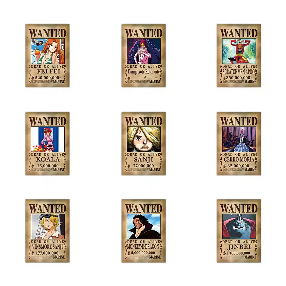 56PCS One Piece WANTED Poster Sticker Pack
