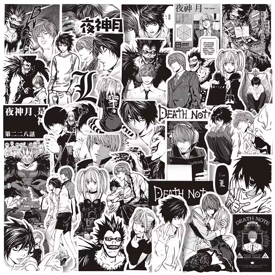 Death Note Manga Sticker Pack – 65PCS Black & White