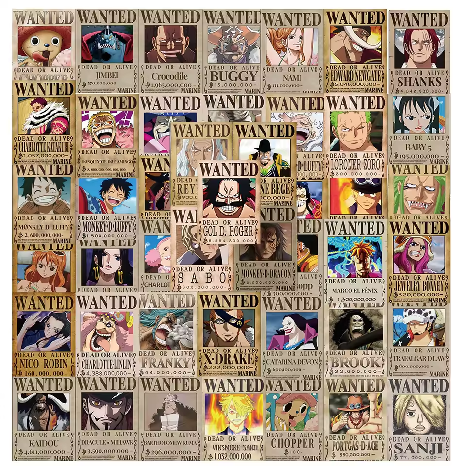 56PCS One Piece WANTED Poster Sticker Pack