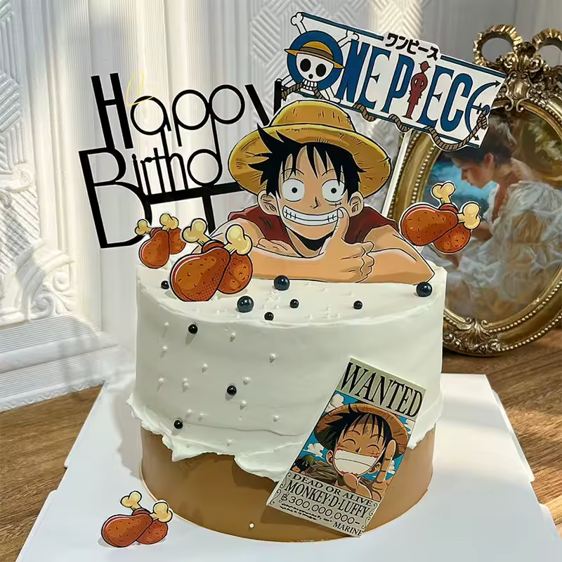 7pcs One Piece Luffy Cake Topper Set – Anime Birthday Party Decoration Kit