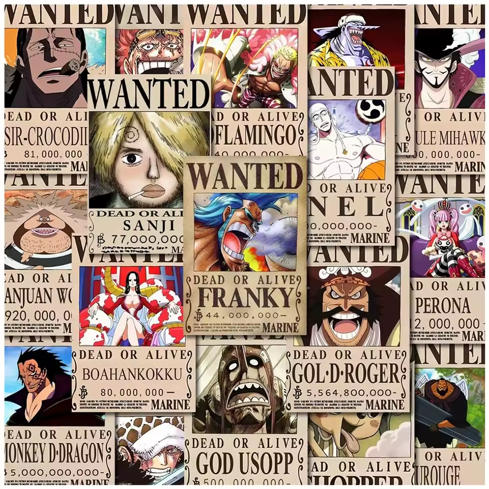 56PCS One Piece WANTED Poster Sticker Pack