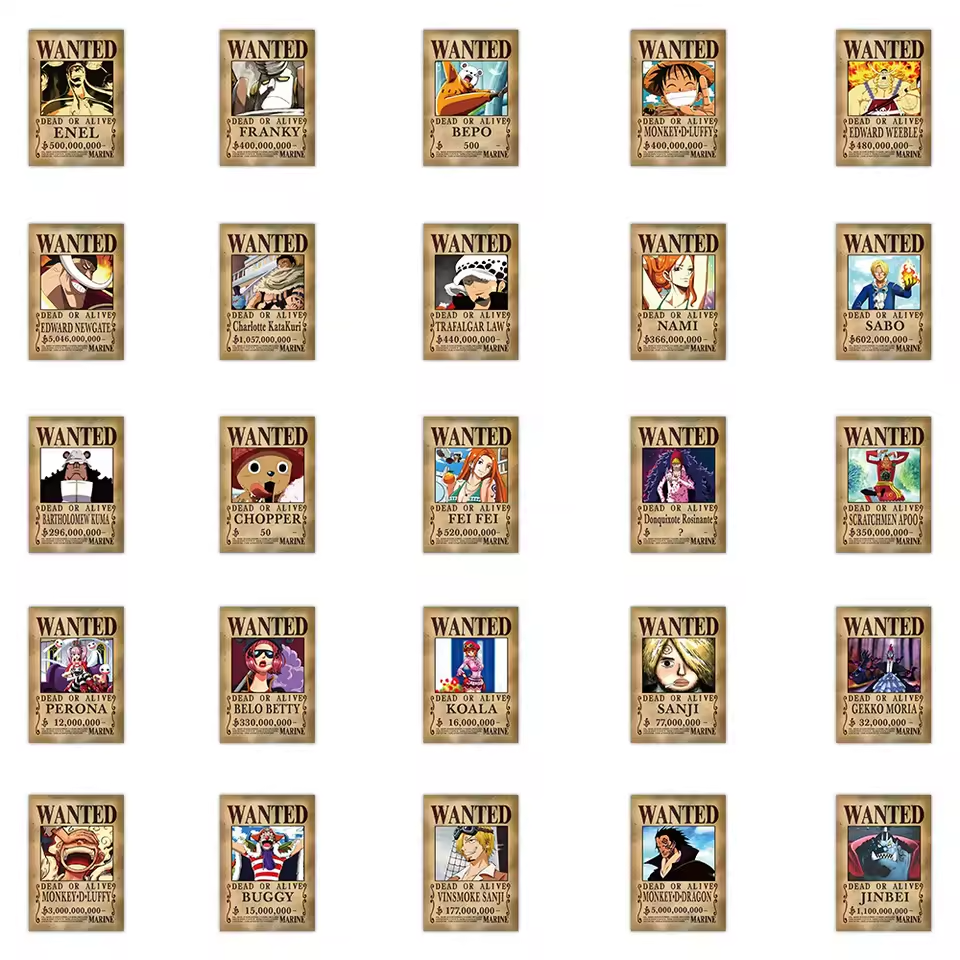 56PCS One Piece WANTED Poster Sticker Pack