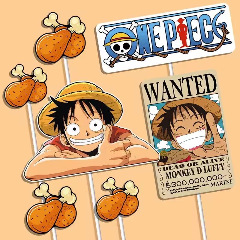 7pcs One Piece Luffy Cake Topper Set – Anime Birthday Party Decoration Kit